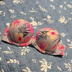 Victoria's Secret Gray Strapless Bandeau with Pink & Yellow Floral Print